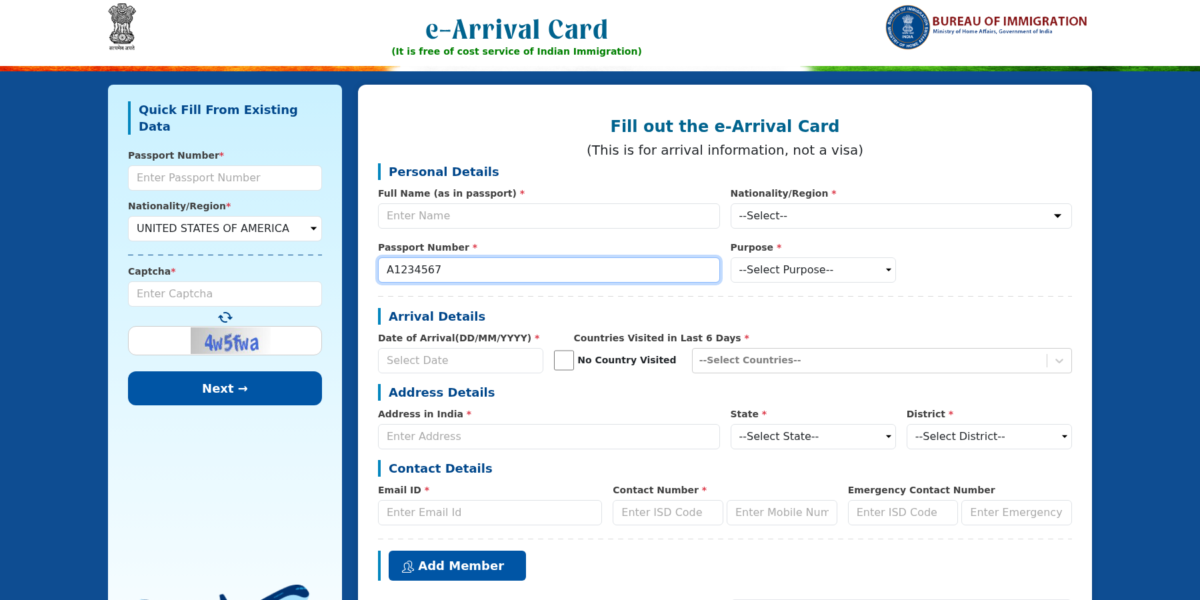 eAC nationaliteitsdropdown met USA geselecteerd