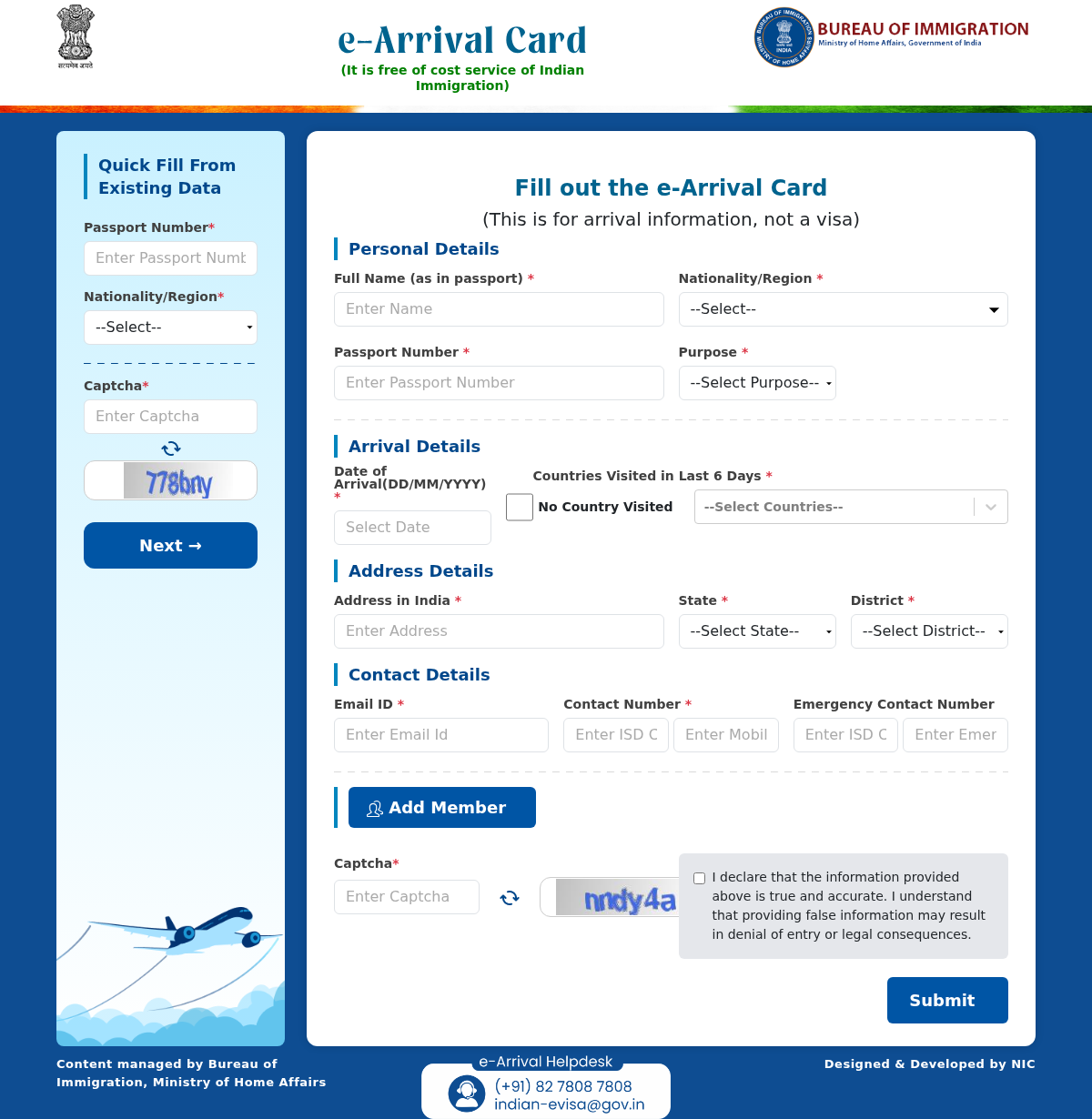El portal oficial de la Tarjeta e-Arrival de India en indianvisaonline.gov.in/earrival - t