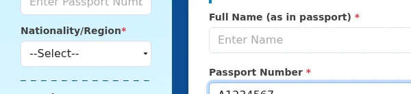 Step 2: Click the Nationality/Region dropdown to open the country list.